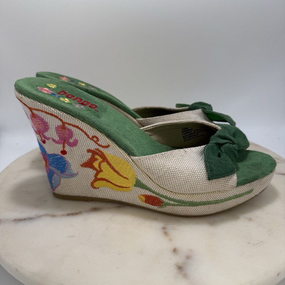 Bongo Vintage Y2K Embroidered Floral Platform Wedge Sandals Fairy Cute Size 10M - Picture 5 of 12